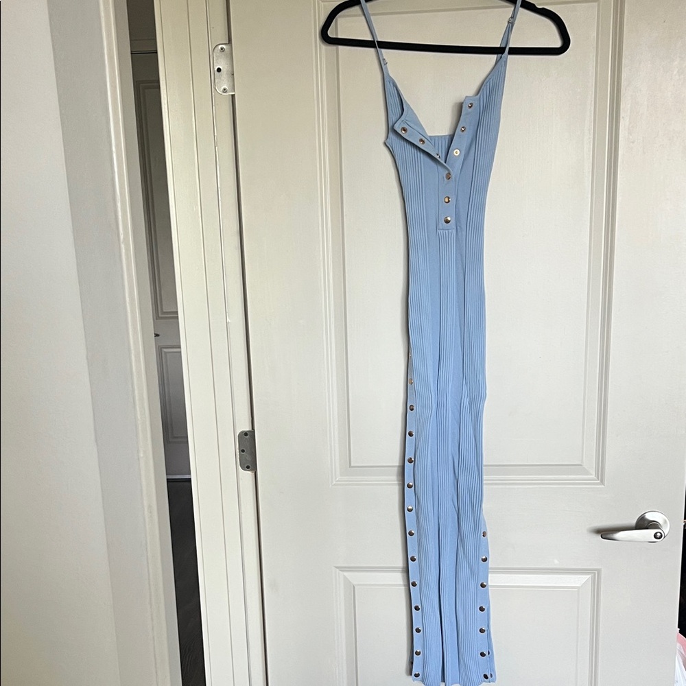 Light Blue Button-Down Maxi Dress